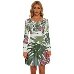 Tropical T- Shirt Tropical Pattern Antler T- Shirt Long Sleeve Wide Neck Velour Dress by maxcute