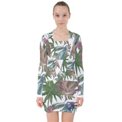 Tropical T- Shirt Tropical Pattern Chupa Flowers T- Shirt V-neck Bodycon Long Sleeve Dress by maxcute