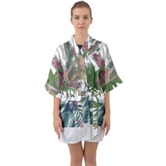 Tropical T- Shirt Tropical Pattern Chupa Flowers T- Shirt Half Sleeve Satin Kimono  by maxcute