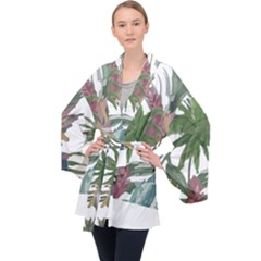 Tropical T- Shirt Tropical Pattern Chupa Flowers T- Shirt Long Sleeve Velvet Kimono  by maxcute