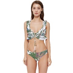 Tropical T- Shirt Tropical Pattern Chupa Flowers T- Shirt Low Cut Ruffle Edge Bikini Set