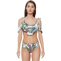 Tropical T- Shirt Tropical Pattern Chupa Flowers T- Shirt Ruffle Edge Tie Up Bikini Set	