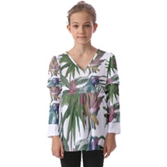 Tropical T- Shirt Tropical Pattern Chupa Flowers T- Shirt Kids  V Neck Casual Top