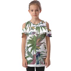 Tropical T- Shirt Tropical Pattern Chupa Flowers T- Shirt Fold Over Open Sleeve Top