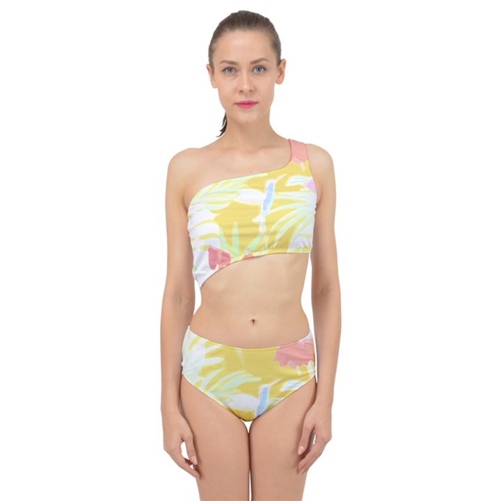 Tropical T- Shirt Tropical Pattern Feminiflorative T- Shirt Spliced Up Two Piece Swimsuit