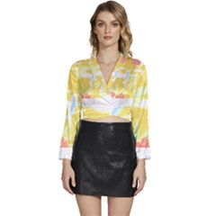 Tropical T- Shirt Tropical Pattern Feminiflorative T- Shirt Long Sleeve Tie Back Satin Wrap Top