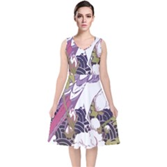 Tropical T- Shirt Tropical Pattern Floriculture T- Shirt V-Neck Midi Sleeveless Dress 