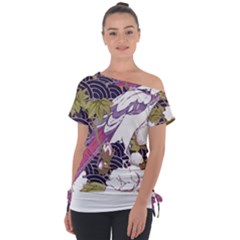 Tropical T- Shirt Tropical Pattern Floriculture T- Shirt Off Shoulder Tie-Up Tee