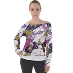 Tropical T- Shirt Tropical Pattern Floriculture T- Shirt Off Shoulder Long Sleeve Velour Top