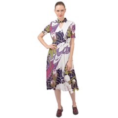 Tropical T- Shirt Tropical Pattern Floriculture T- Shirt Keyhole Neckline Chiffon Dress