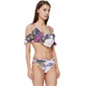 Tropical T- Shirt Tropical Pattern Floriculture T- Shirt Ruffle Edge Tie Up Bikini Set	 View3