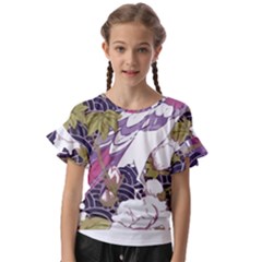 Tropical T- Shirt Tropical Pattern Floriculture T- Shirt Kids  Cut Out Flutter Sleeves