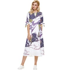 Tropical T- Shirt Tropical Pattern Floriculture T- Shirt Bow Sleeve Chiffon Midi Dress