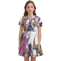 Tropical T- Shirt Tropical Pattern Floriculture T- Shirt Kids  Bow Tie Puff Sleeve Dress