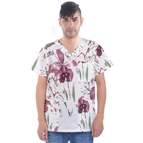 Tropical T- Shirt Tropical Pattern Hawaii T- Shirt Men s V-neck Scrub Top by maxcute