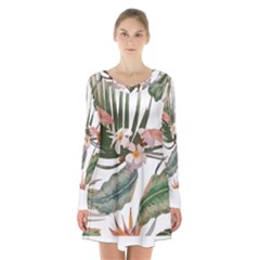 Tropical T- Shirt Tropical Pattern Quiniflore T- Shirt Long Sleeve Velvet V-neck Dress by maxcute