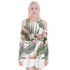 Tropical T- Shirt Tropical Pattern Quiniflore T- Shirt Velvet Long Sleeve Shoulder Cutout Dress by maxcute