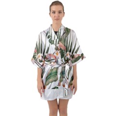 Tropical T- Shirt Tropical Pattern Quiniflore T- Shirt Half Sleeve Satin Kimono  by maxcute