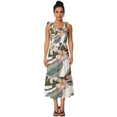 Tropical T- Shirt Tropical Pattern Quiniflore T- Shirt Tie-strap Tiered Midi Chiffon Dress by maxcute