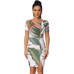 Tropical T- Shirt Tropical Pattern Quiniflore T- Shirt Fitted Knot Split End Bodycon Dress