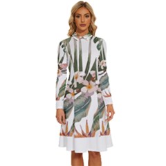 Tropical T- Shirt Tropical Pattern Quiniflore T- Shirt Long Sleeve Shirt Collar A-line Dress