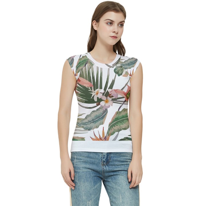 Tropical T- Shirt Tropical Pattern Quiniflore T- Shirt Women s Raglan Cap Sleeve Tee