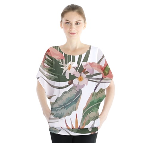 Tropical T- Shirt Tropical Pattern Quiniflore T- Shirt Batwing Chiffon Blouse by maxcute