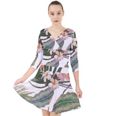 Tropical T- Shirt Tropical Pattern Quiniflore T- Shirt Quarter Sleeve Front Wrap Dress by maxcute