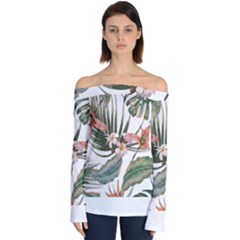 Tropical T- Shirt Tropical Pattern Quiniflore T- Shirt Off Shoulder Long Sleeve Top by maxcute