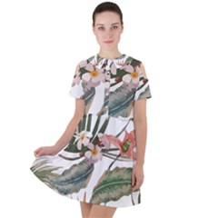 Tropical T- Shirt Tropical Pattern Quiniflore T- Shirt Short Sleeve Shoulder Cut Out Dress  by maxcute