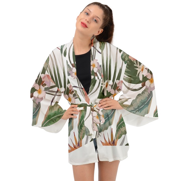 Tropical T- Shirt Tropical Pattern Quiniflore T- Shirt Long Sleeve Kimono