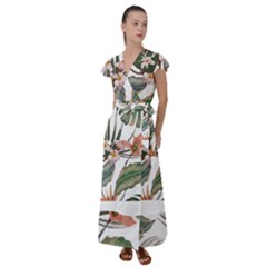 Tropical T- Shirt Tropical Pattern Quiniflore T- Shirt Flutter Sleeve Maxi Dress by maxcute