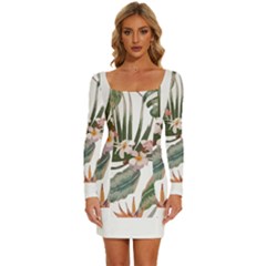 Tropical T- Shirt Tropical Pattern Quiniflore T- Shirt Long Sleeve Square Neck Bodycon Velour Dress by maxcute