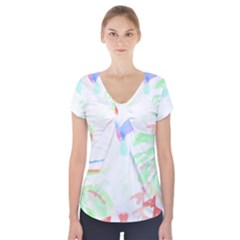 Tropical T- Shirt Tropical Sublime Blossom T- Shirt Short Sleeve Front Detail Top by maxcute