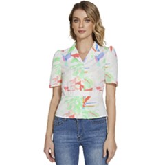 Tropical T- Shirt Tropical Sublime Blossom T- Shirt Puffed Short Sleeve Button Up Jacket