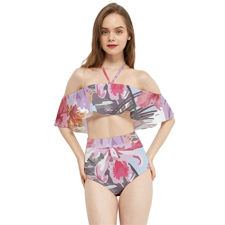 Tropical T- Shirt Tropical Sublime Floral T- Shirt Halter Flowy Bikini Set 