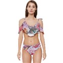 Tropical T- Shirt Tropical Sublime Floral T- Shirt Ruffle Edge Tie Up Bikini Set	 View1