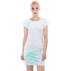 Turquoise T- Shirt Blue And Turquoise Marble Splash Abstract Artwork T- Shirt Cap Sleeve Bodycon Dress by maxcute