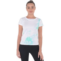 Turquoise T- Shirt Blue And Turquoise Marble Splash Abstract Artwork T- Shirt Short Sleeve Sports Top  by maxcute