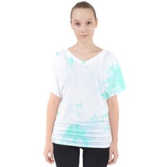 Turquoise T- Shirt Blue And Turquoise Marble Splash Abstract Artwork T- Shirt V-neck Dolman Drape Top by maxcute