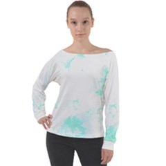 Turquoise T- Shirt Blue And Turquoise Marble Splash Abstract Artwork T- Shirt Off Shoulder Long Sleeve Velour Top by maxcute