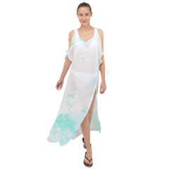 Turquoise T- Shirt Blue And Turquoise Marble Splash Abstract Artwork T- Shirt Maxi Chiffon Cover Up Dress by maxcute