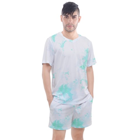 Turquoise T- Shirt Blue And Turquoise Marble Splash Abstract Artwork T- Shirt Men s Mesh Tee And Shorts Set by maxcute