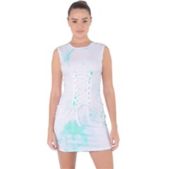 Turquoise T- Shirt Blue And Turquoise Marble Splash Abstract Artwork T- Shirt Lace Up Front Bodycon Dress by maxcute