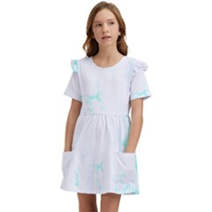 Turquoise T- Shirt Blue And Turquoise Marble Splash Abstract Artwork T- Shirt Kids  Frilly Sleeves Pocket Dress by maxcute