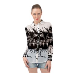 Creepy Black Monster Sketchy Style Drawing Long Sleeve Chiffon Shirt