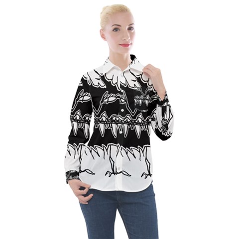 Creepy Black Monster Sketchy Style Drawing Women s Long Sleeve Pocket Shirt by dflcprintsclothing