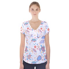 Turtle T- Shirt Sea Turtles Pattern T- Shirt Short Sleeve Front Detail Top by maxcute