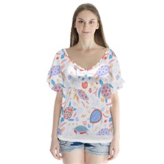 Turtle T- Shirt Sea Turtles Pattern T- Shirt V-neck Flutter Sleeve Top by maxcute