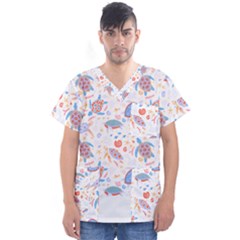 Turtle T- Shirt Sea Turtles Pattern T- Shirt Men s V-neck Scrub Top